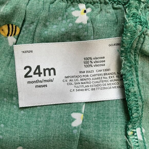 Carter's Toddler Sleeveless Dress 24M | Green Floral Bee Tiered Viscose VGUC - Picture 5 of 16